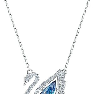 Dancing Swan Necklace Jewelry Collection, Rhodium Finish, Blue Crystal, Clear Crystal