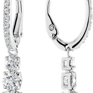 Stilla Attract Trilogy pendant pierced earrings, rhodium-plated with white crystals, hinged closure