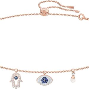 Symbolica necklace for women with seven blue and white crystal pendants and rose gold chain