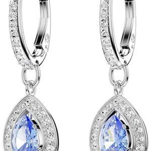 Una drop earrings, teardrop cut, blue, rhodium plated